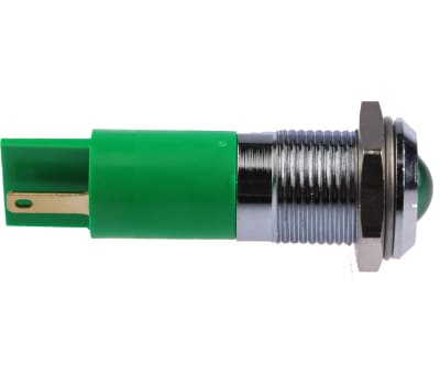 Product image for 14mm u/bright green LED satin chr,24Vdc