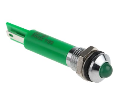 Product image for 8mm green LED satin chr prominent,24Vdc