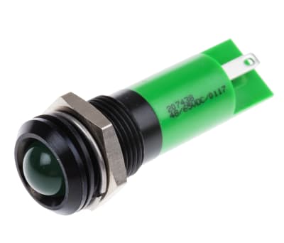 Product image for 14mm green LED black chrome,48-65Vdc