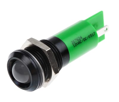 Product image for 14mm green LED black chrome,12Vac/dc