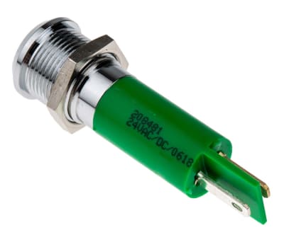 Product image for 12mm green LED bright satin chr,24Vac/dc