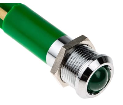 Product image for 12mm green LED bright satin chr,24Vac/dc