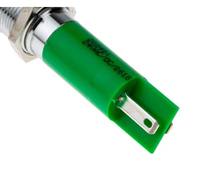 Product image for 12mm green LED bright satin chr,24Vac/dc