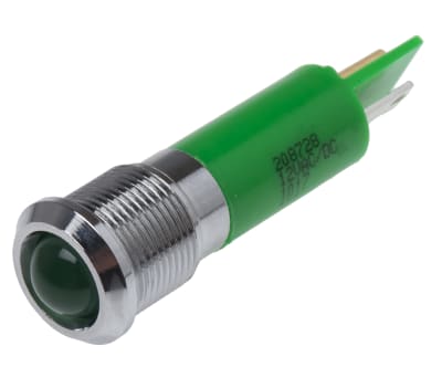 Product image for 12mm green LED bright satin chr,12Vac/dc