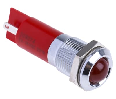 Product image for 14mm red LED satin chrome,24-36Vdc