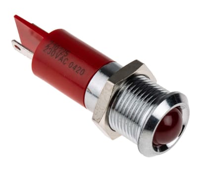 Product image for 14mm IP67 red LED satin chrome,230Vac