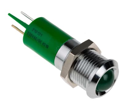 Product image for 14mm IP67 green LED satin chrome,230Vac