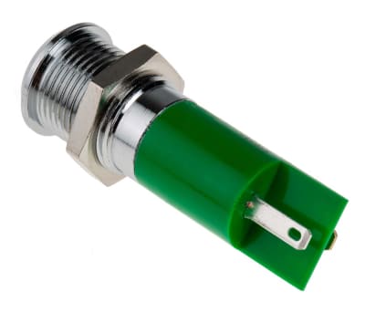 Product image for 14mm IP67 green LED satin chrome,230Vac