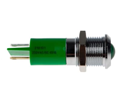 Product image for 14mm IP67 green LED satin chrome,230Vac