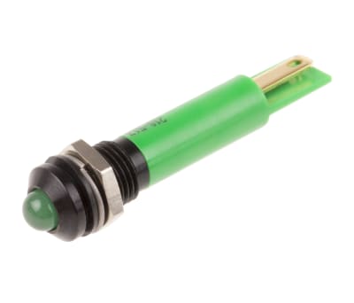 Product image for 8mm green LED blk chr prominent,110Vac