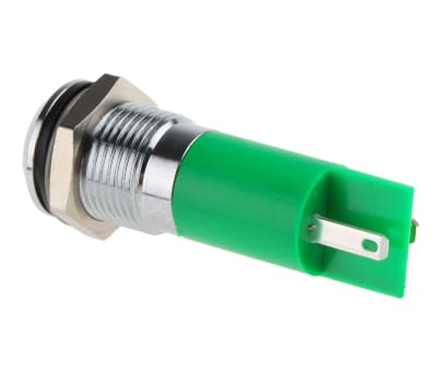 Product image for 14MM U/BRIGHT GREEN LED SATIN CHR,12VDC