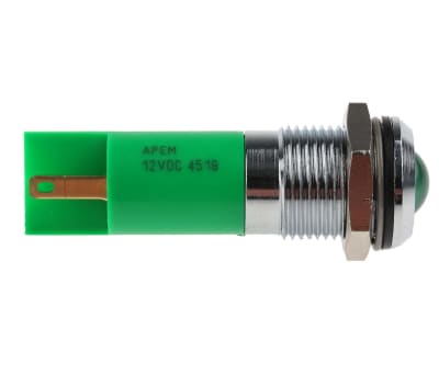 Product image for 14MM U/BRIGHT GREEN LED SATIN CHR,12VDC