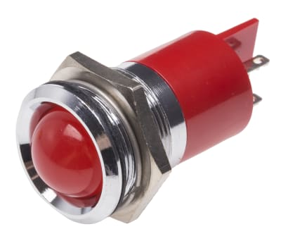 Product image for 22mm red LED round lens satin chr,12V