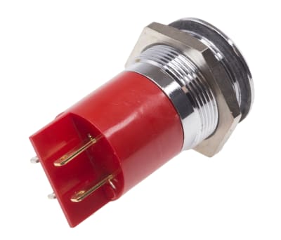 Product image for 22mm red LED round lens satin chr,12V