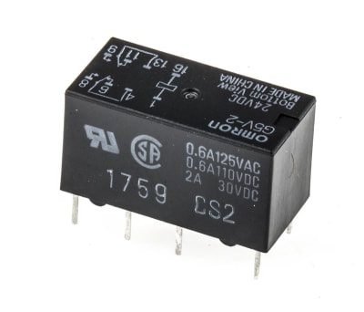 Product image for Omron, 24V dc Coil Non-Latching Relay DPDT, 2A Switching Current PCB Mount