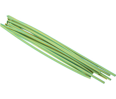 Product image for RS PRO Heat Shrink Tubing, Green, Yellow 4.8mm Sleeve Dia. x 1.2m Length 2:1 Ratio