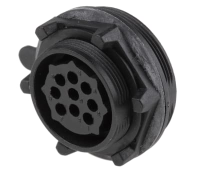 Product image for IP68 9 way jam nut chassis socket,5A