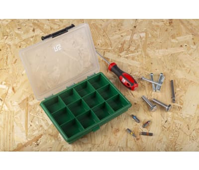 Product image for Green plastic storage box,12 compartment