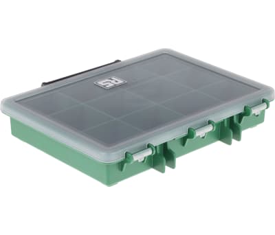 Product image for RS PRO 12 Cell Green PP Compartment Box, 32mm x 175mm x 143mm