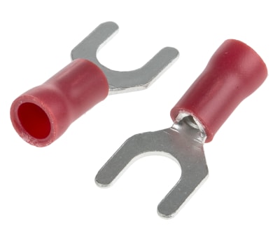 Product image for RS PRO Insulated Crimp Spade Connector, 0.5mm² to 1.5mm², 22AWG to 16AWG, M5 Stud Size Vinyl, Red