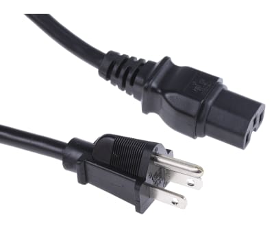 Product image for NEMA 5-15P - IEC C15 SJT 18AWG Black 2m