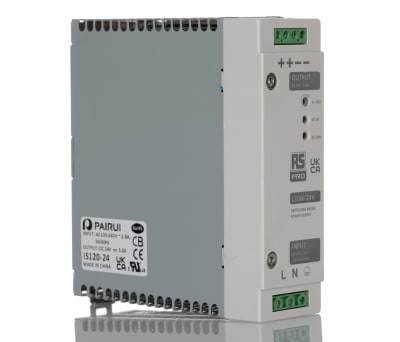 Product image for Din Rail Power Supply, 120W, 24V Output