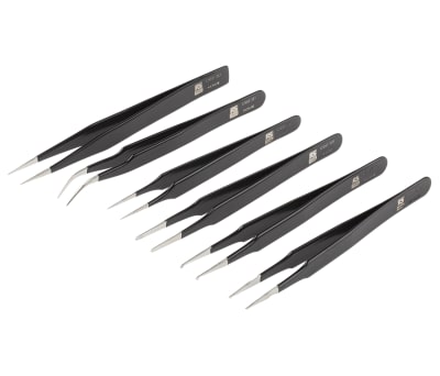 Product image for Kit of 6 ESD epoxy coated tweezers