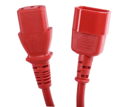 Product image for IEC C14 - C13 H05VV-F 0.75mm2 Red 2m