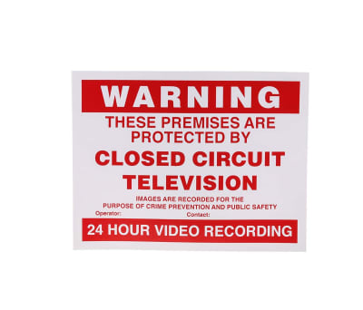 Product image for RS PRO Vinyl Security Label, CCTV Sign, English, 100 mm x 130mm