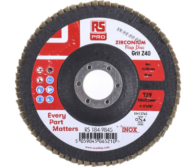 Product image for RS PRO Zirconium Dioxide Flap Disc, 125mm, P40 Grit