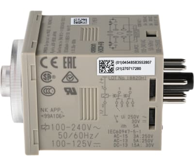 Product image for Omron Timer Relay, Flicker OFF, 100 → 240 V ac 0.05 s → 30 h, DIN Rail, Flush Mount, Surface Mount Mount