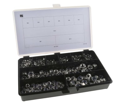 Product image for RS PRO 545 Piece Stainless Steel Self Locking Nuts Box