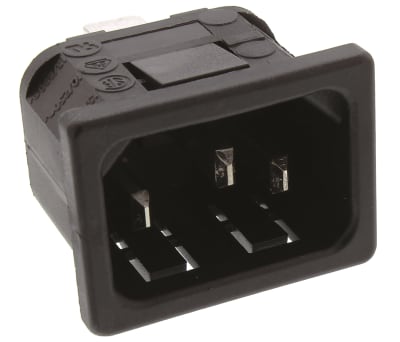 Product image for Bulgin C14 Snap-In IEC Connector Male, 10A, 250 V ac