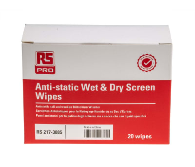 Product image for Anti static wet/dry screen wipes,20/box
