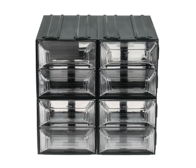 Product image for RS PRO 8 Drawer Storage Unit, Plastic, 208mm x 208mm x 222mm, Transparent