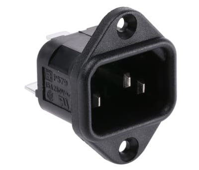 Product image for Bulgin C14 Panel Mount IEC Connector Male, 10A, 250 V ac