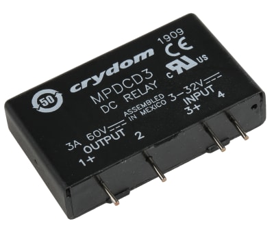 Product image for Sensata / Crydom 3 A Solid State Relay, Zero Cross, PCB Mount, MOSFET, 60 V dc Maximum Load