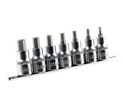 Product image for 7pcs 1/2in sq drive hex bit set, 50mm L