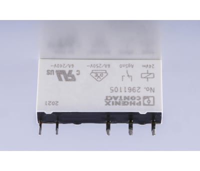 Product image for Phoenix Contact, 24V dc Coil Non-Latching Relay SPDT, 10mA Switching Current PCB Mount Single Pole, 2961105