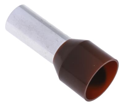 Product image for RS PRO Insulated Crimp Bootlace Ferrule, 16mm Pin Length, 7.9mm Pin Diameter, 25mm² Wire Size, Brown