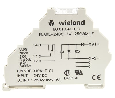 Product image for Wieland flare Series , 24V dc SPDT Interface Relay Module, Cage Clamp Terminal , DIN Rail