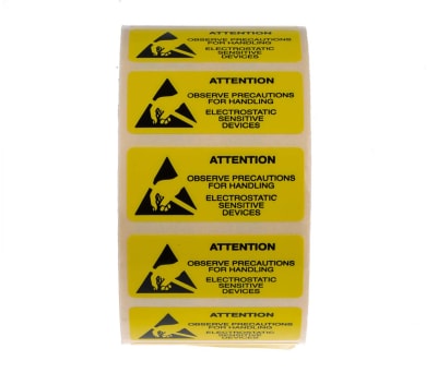 Product image for RS PRO Yellow Paper ESD Label, Attention-Text 38 mm x 16mm