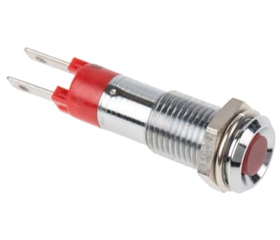 Product image for 8MM RED LED BRIGHT SATIN CHROME,24VDC