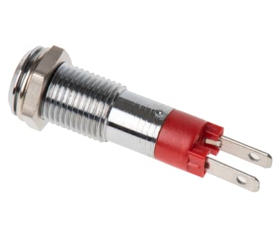 Product image for 8MM RED LED BRIGHT SATIN CHROME,24VDC