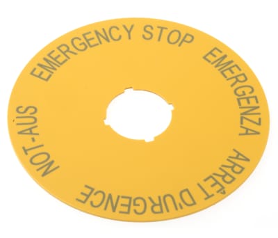 Product image for E-STOP LABEL IN 4 LANGUAGES,90MM DIA