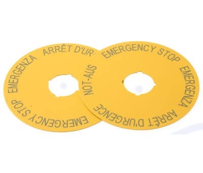 Product image for E-STOP LABEL IN 4 LANGUAGES,90MM DIA