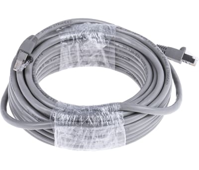 Product image for Grey Cat5e RJ45 STP patch lead,10m 1off