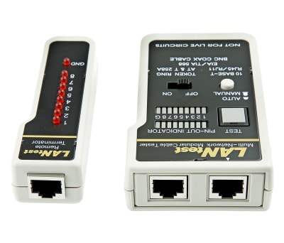 Presentation of an RJ45 and RJ11 cable tester 