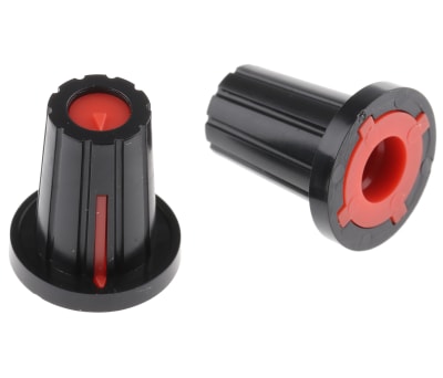 Product image for Knob ABS push on 6mm D shaft Black/Red