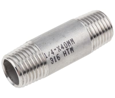 Product image for S/steel barrel nipple,1/4in BSPT M-M